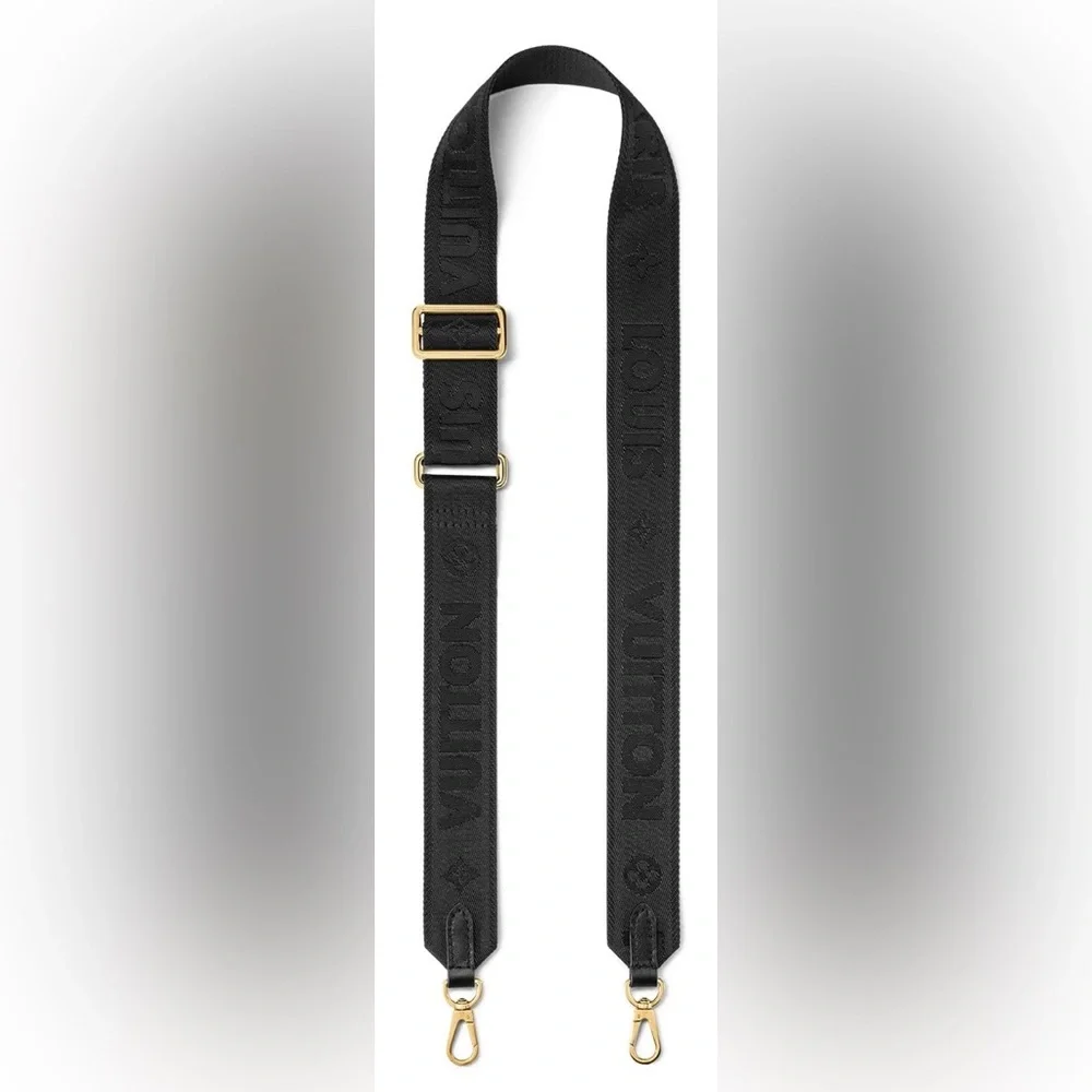 RARE! NEW Louis Vuitton Black Nylon Adjustable Strap with Gold Hardware